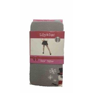Tights Girls's Gray L‎ 12-14 Snowman Snowflakes Cotton Blend Winter Lily & Dan